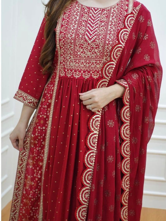 Kurti pant with Dupatta 3 piece set Red