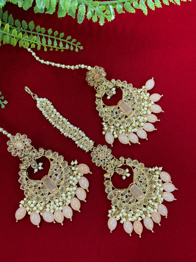 Polki chandbali style earring with matching Tikka Linda