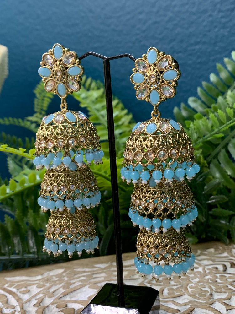 Zeena reverse polki Triple payer jhumki earring Tikka