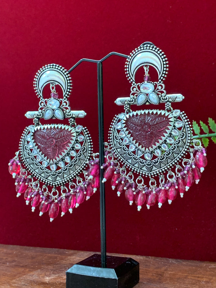 German silver replica earring with amrapali stone work