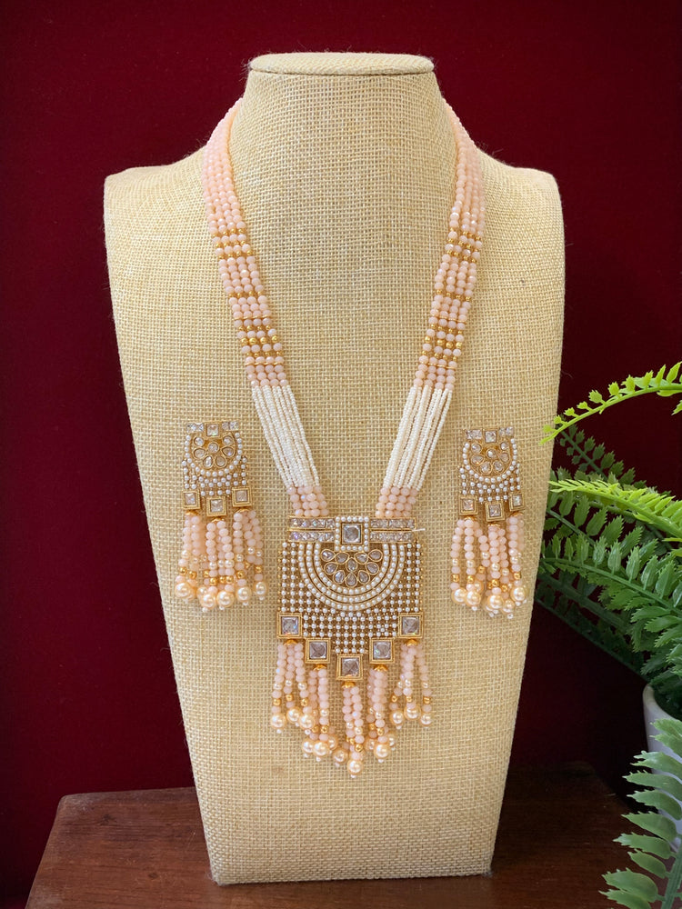 Anika polki long mala set gold polki and nude peach