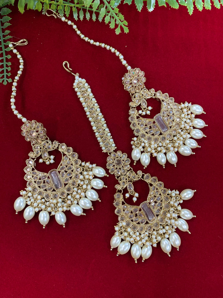 Polki chandbali style earring with matching Tikka Linda