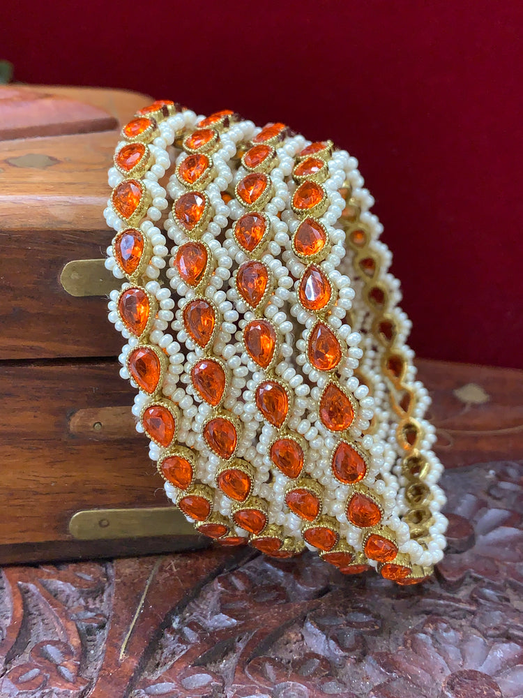 Reverse polki Sonia bangle orange monalisa with pearl details