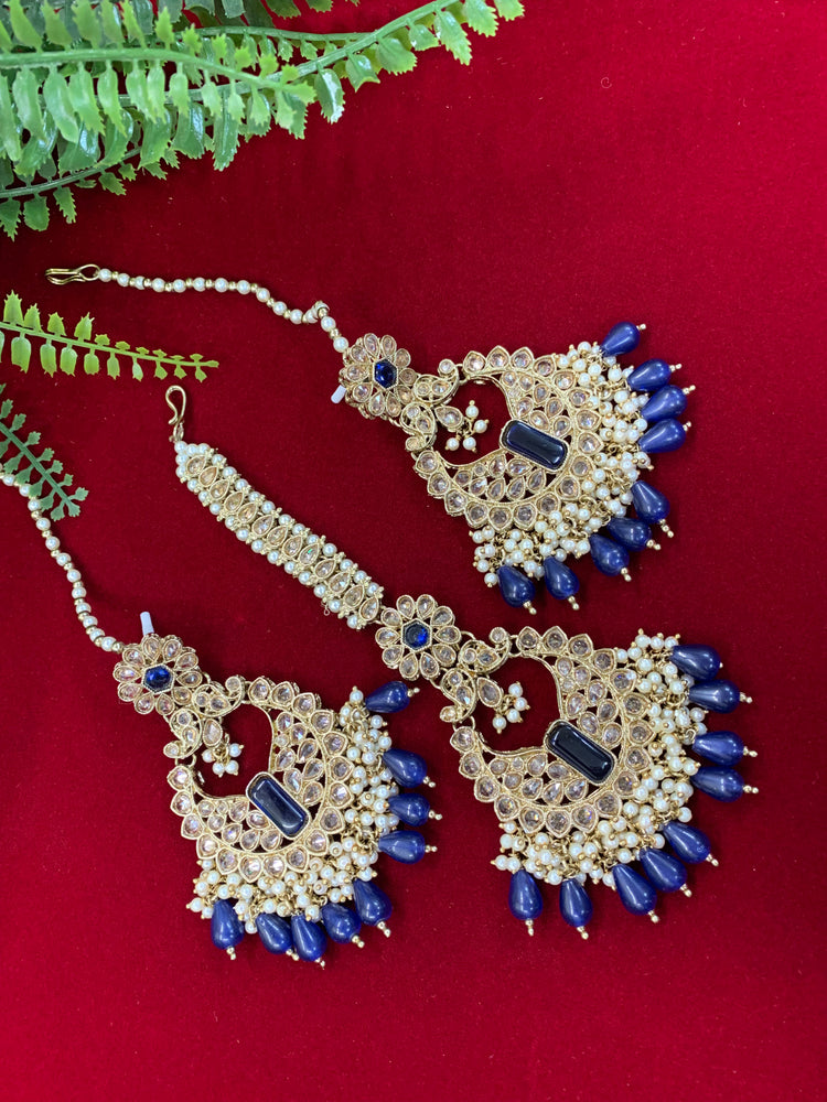 Polki chandbali style earring with matching Tikka Linda