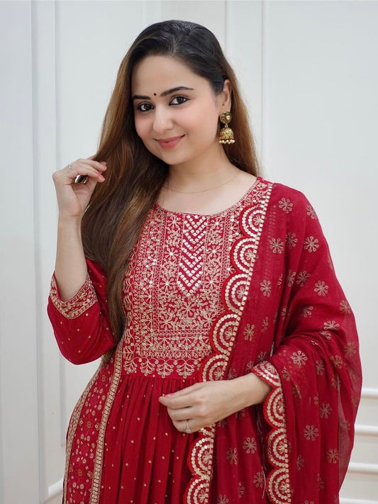 Kurti pant with Dupatta 3 piece set Red