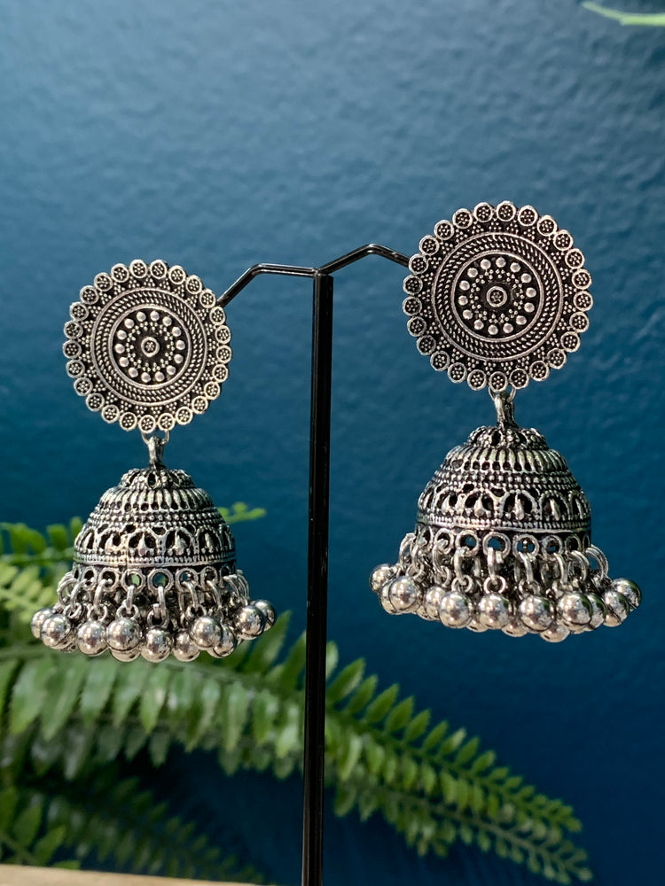 Black metal oxi German silver jhumki  earring