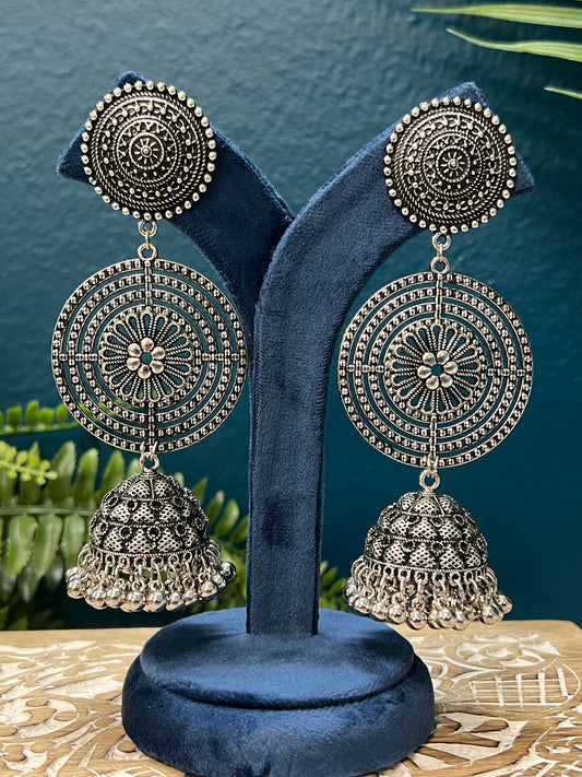 Black metal oxi German silver jhumki  earring