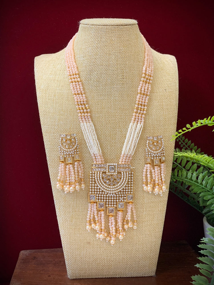 Anika polki long mala set gold polki and nude peach