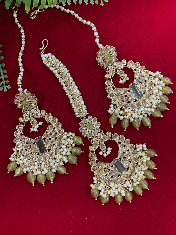 Polki chandbali style earring with matching Tikka Linda