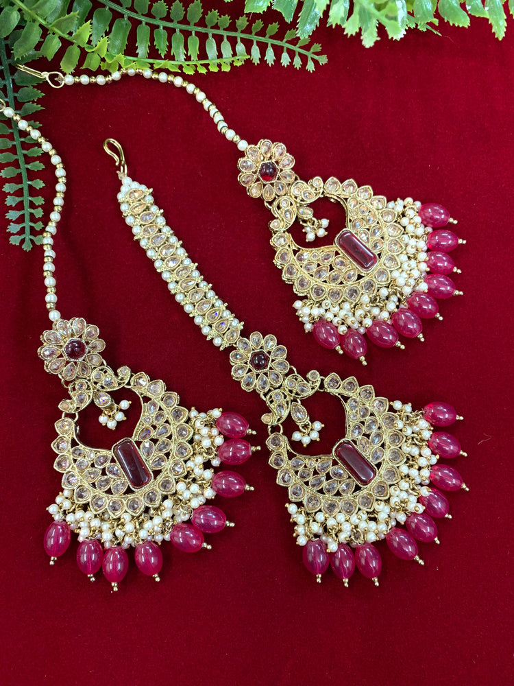 Polki chandbali style earring with matching Tikka Linda