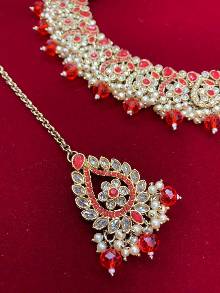 Reverse polki necklace roja in tomato red