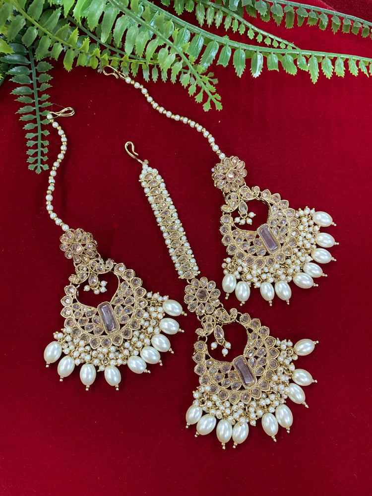 Polki chandbali style earring with matching Tikka Linda