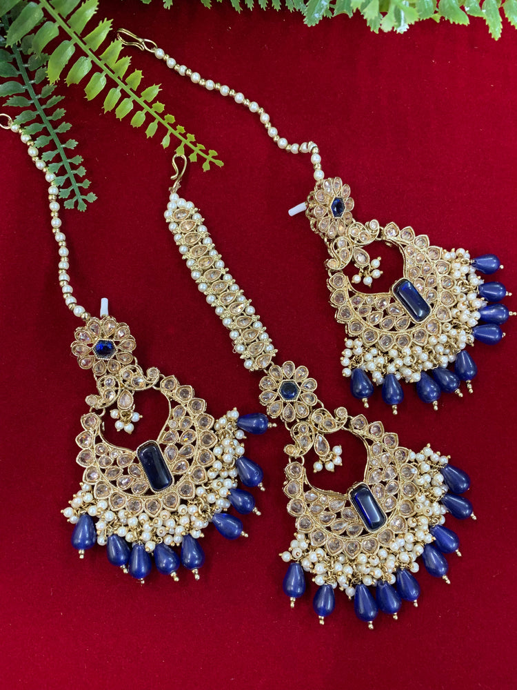 Polki chandbali style earring with matching Tikka Linda