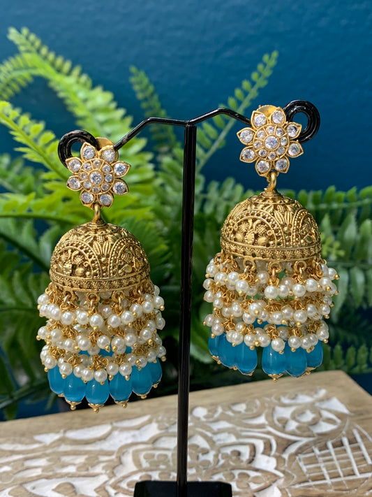 High gold polished jhumki temple style with AD details