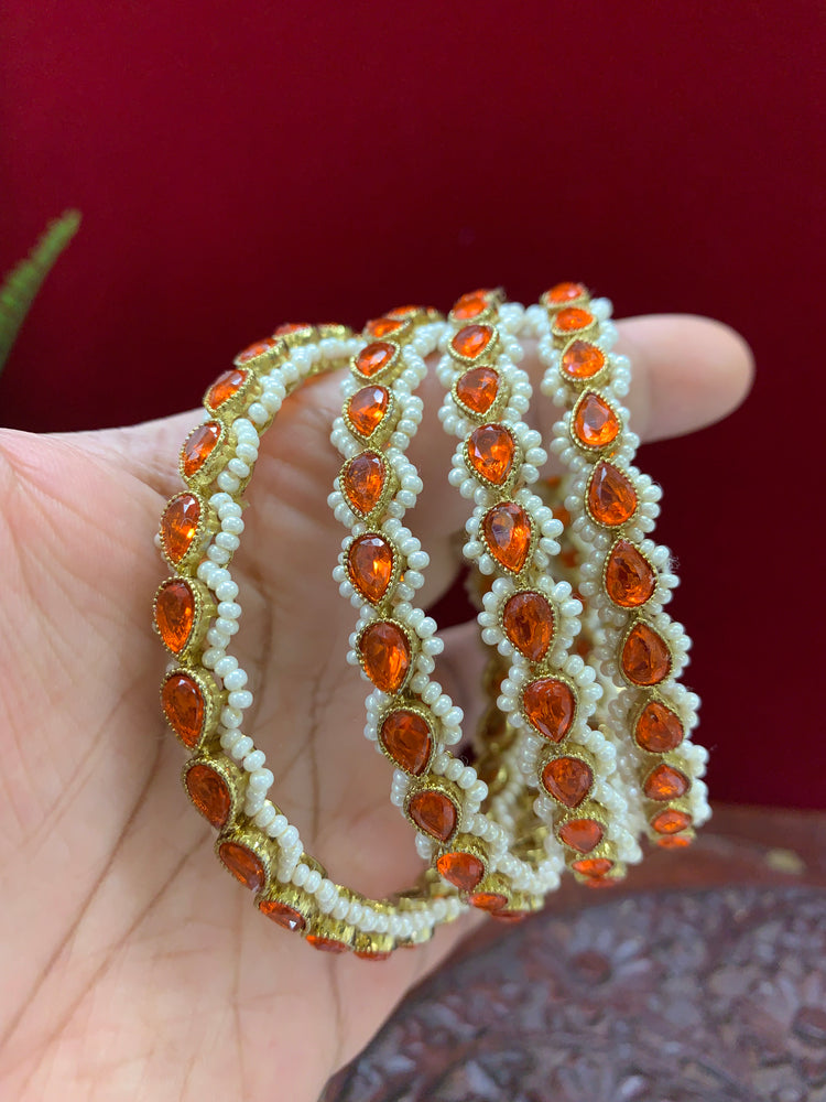 Reverse polki Sonia bangle orange monalisa with pearl details