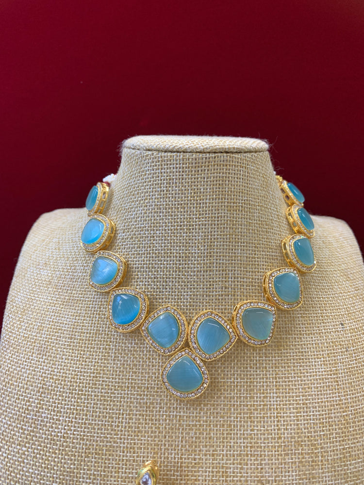 Gold plated choker / necklace baby blue