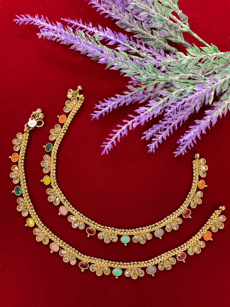 Antique Monalisa Polki payal/anklet multi