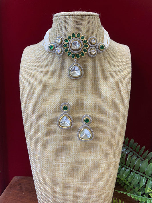 Uncut moissanite kundan choker necklace in Victorian plating