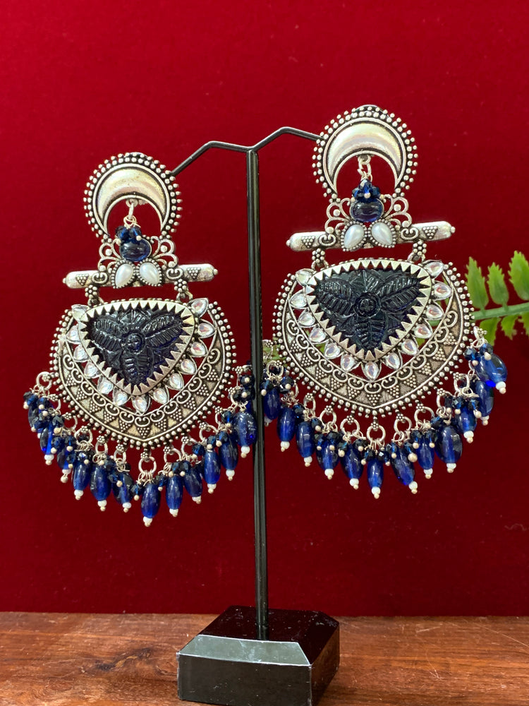 German silver replica earring with amrapali stone work