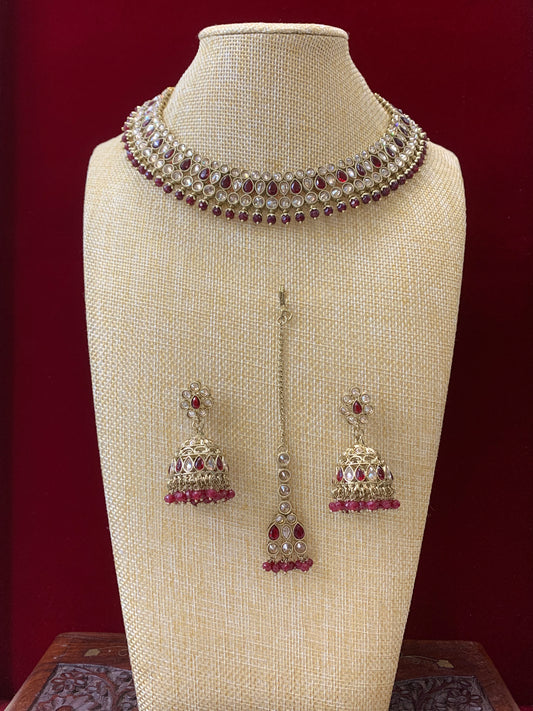 Ranu reverse polki  necklace with matching Jhumki Tikka