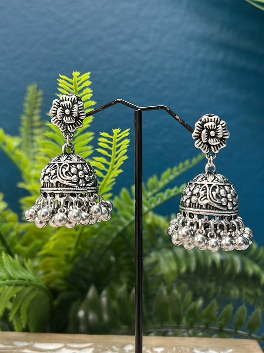 Black metal oxi German silver jhumki  earring