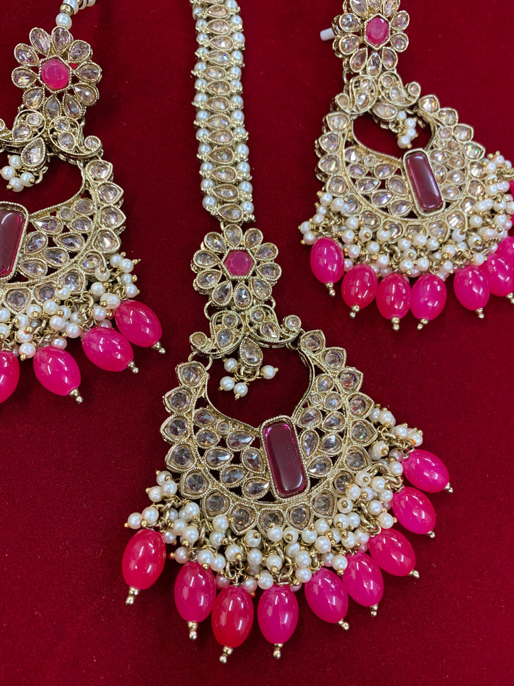 Polki chandbali style earring with matching Tikka Linda