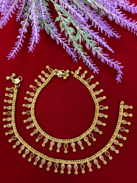 Antique Monalisa Polki anklet/ payal maroon