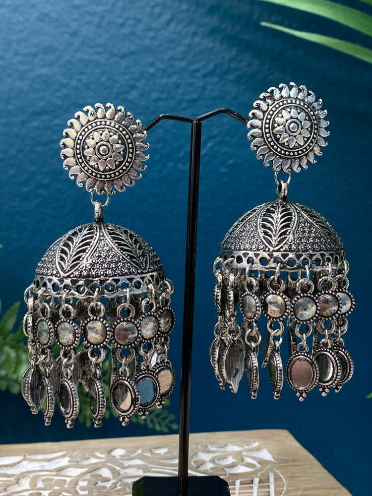 Black metal oxi German silver jhumki  earring