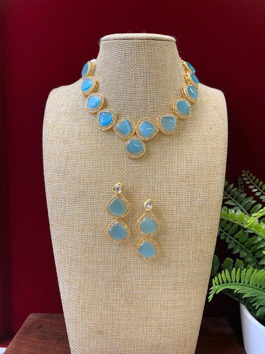 Gold plated choker / necklace baby blue