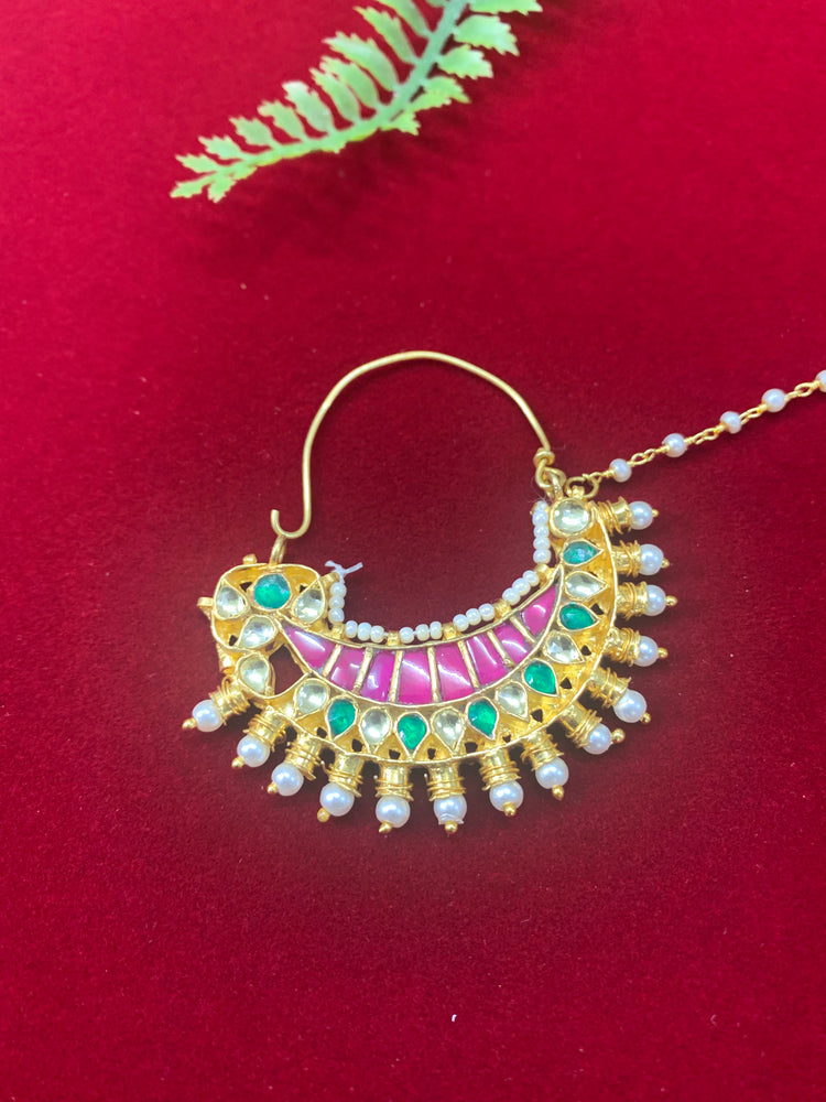 Pachi kundan statement nath/nose ring emerald green