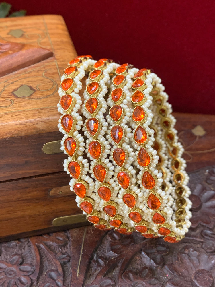 Reverse polki Sonia bangle orange monalisa with pearl details