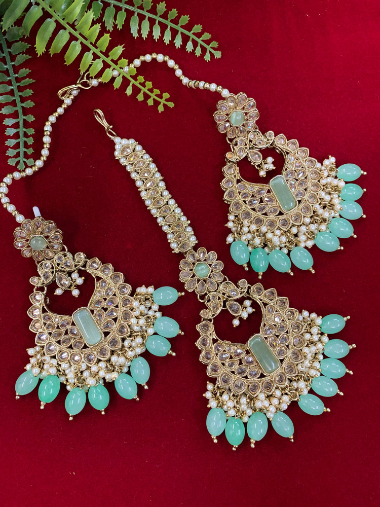 Polki chandbali style earring with matching Tikka Linda