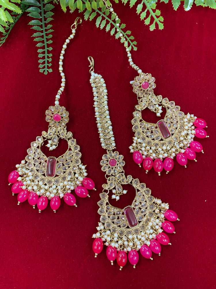 Polki chandbali style earring with matching Tikka Linda