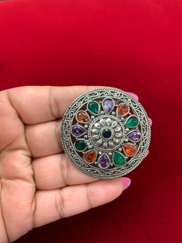 Silver replica  ring with cz stone work .