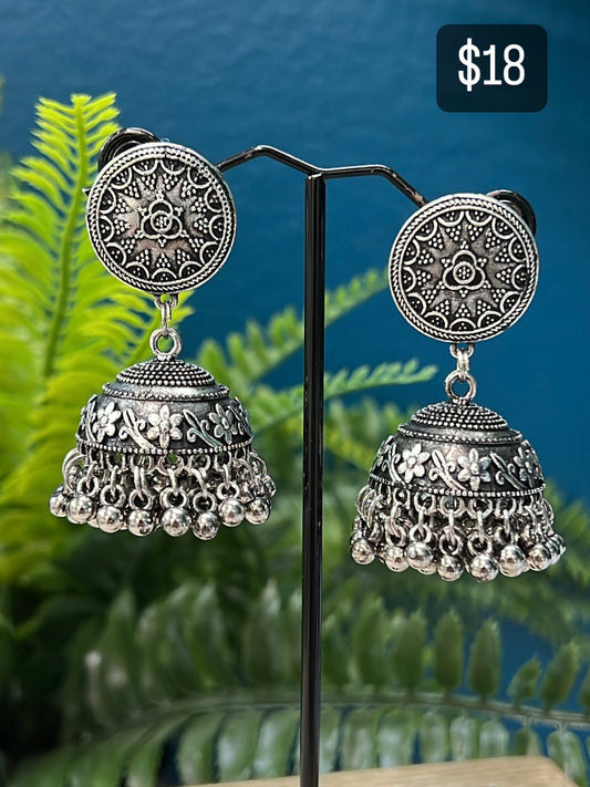 Black metal oxi German silver jhumki  earring