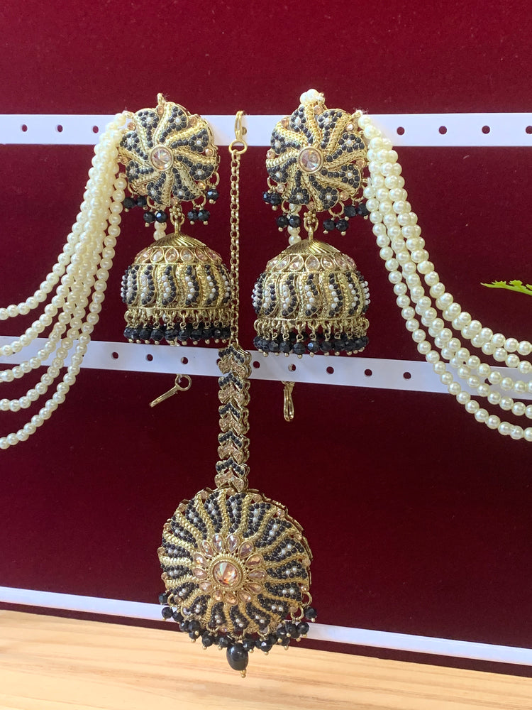 Bahubali jhumki tikka with 5 layers of pearl Sahare “Renuka”