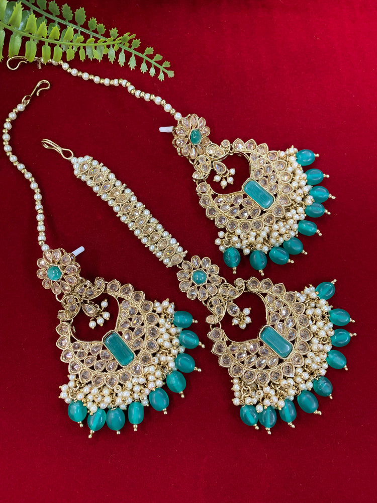 Polki chandbali style earring with matching Tikka Linda