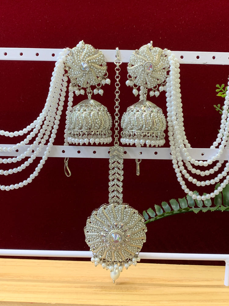 Bahubali jhumki tikka with 5 layers of pearl Sahare “Renuka”