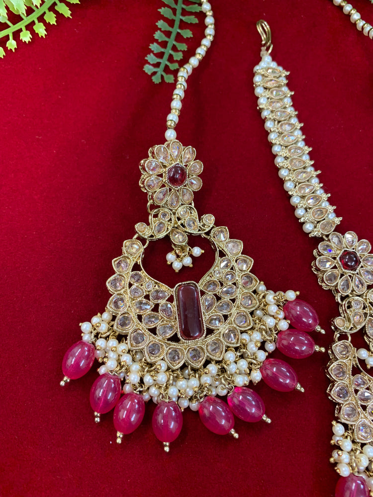 Polki chandbali style earring with matching Tikka Linda