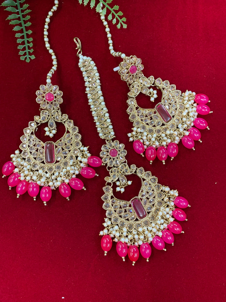 Polki chandbali style earring with matching Tikka Linda