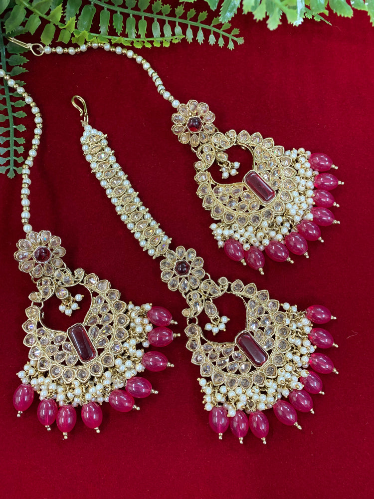 Polki chandbali style earring with matching Tikka Linda