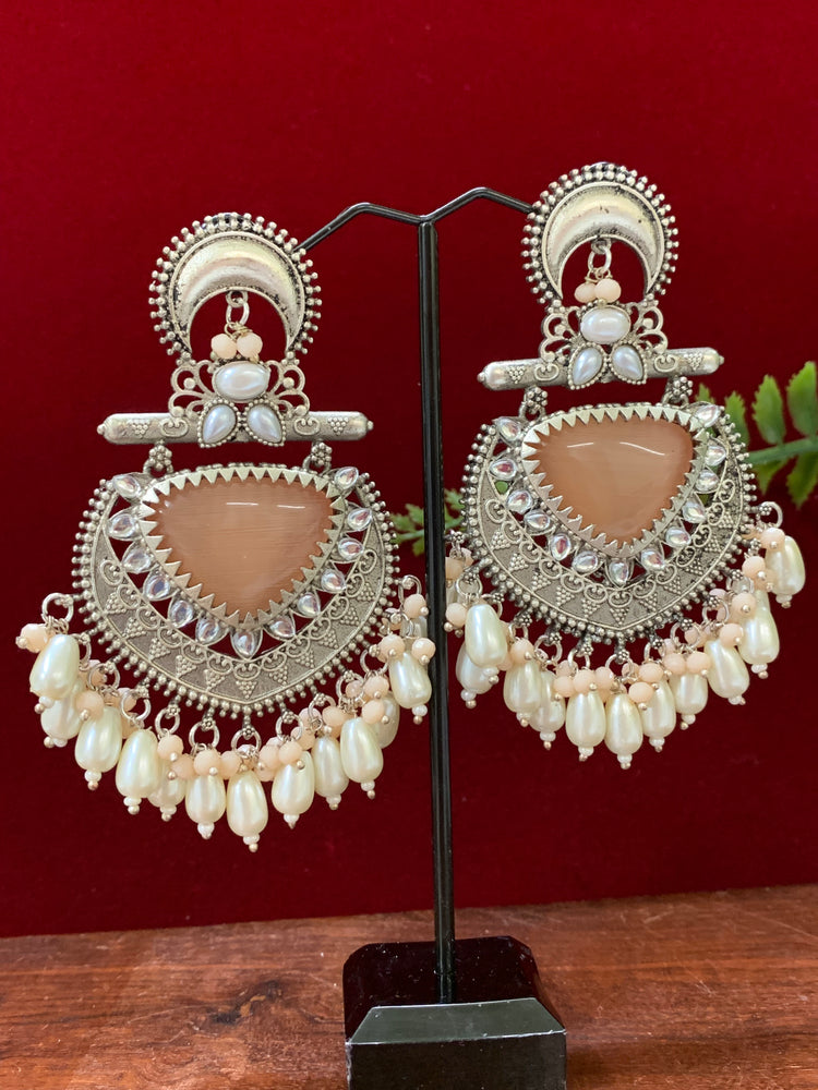 German silver replica earring with amrapali stone work