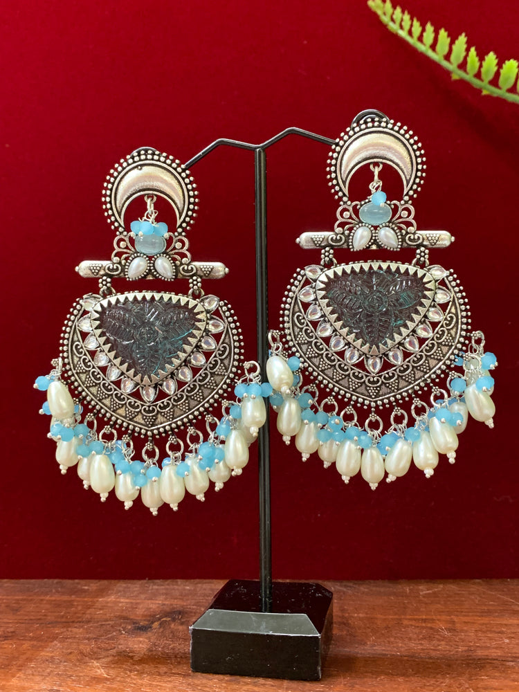 German silver replica earring with amrapali stone work