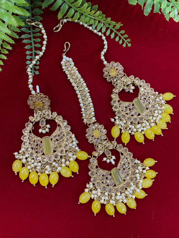 Polki chandbali style earring with matching Tikka Linda