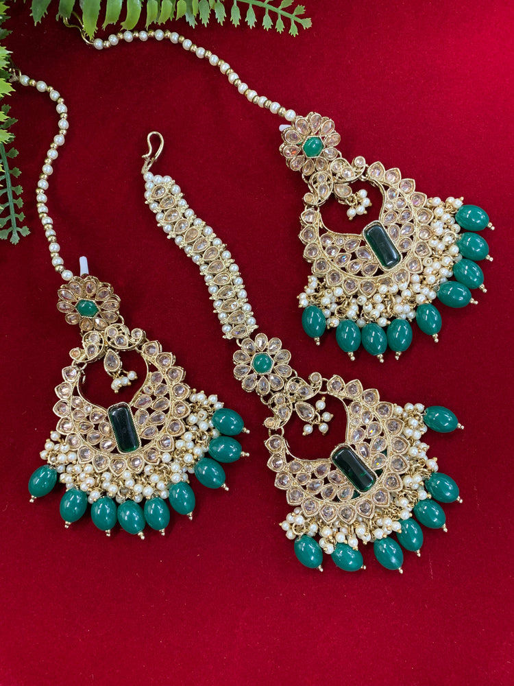 Polki chandbali style earring with matching Tikka Linda