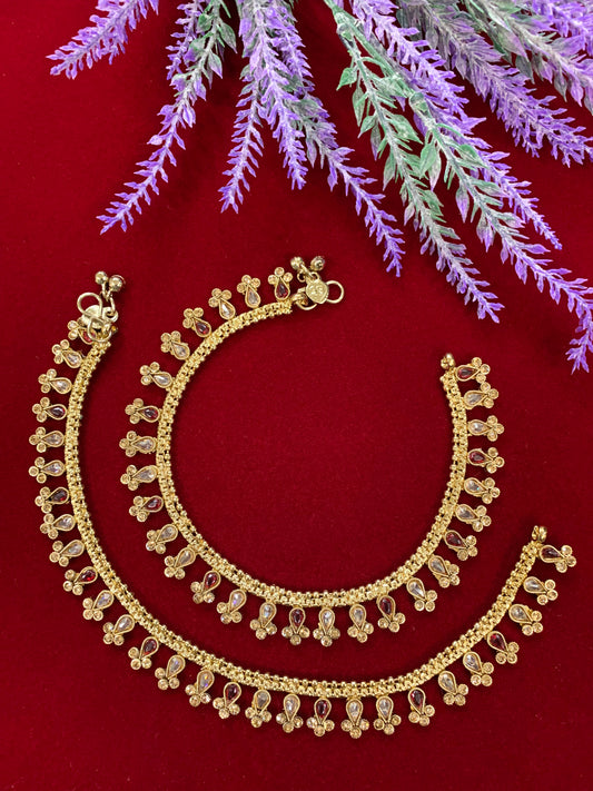 Antique Monalisa Polki payal/anklet maroon