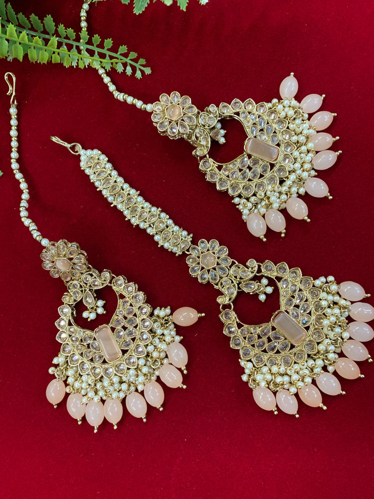 Polki chandbali style earring with matching Tikka Linda