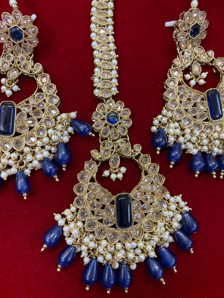 Polki chandbali style earring with matching Tikka Linda