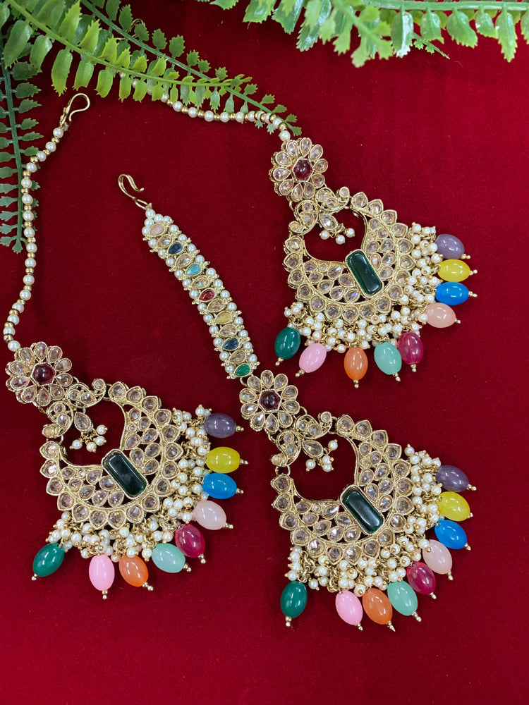 Polki chandbali style earring with matching Tikka Linda