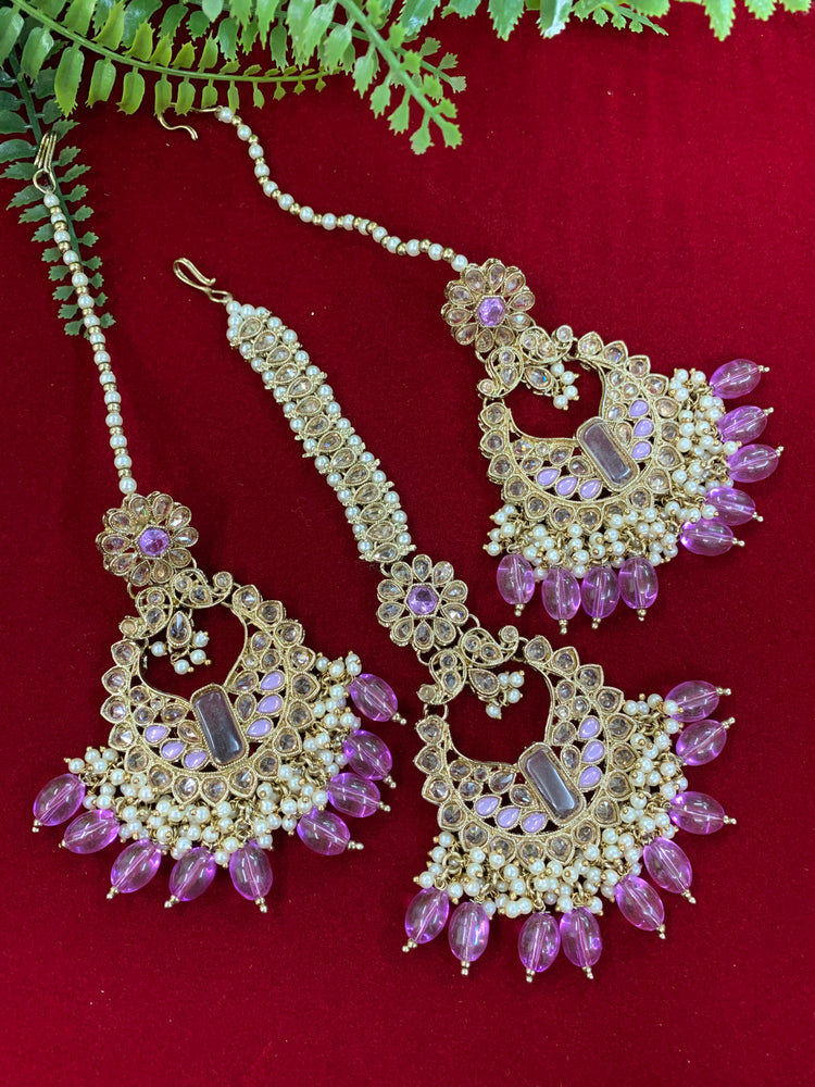 Polki chandbali style earring with matching Tikka Linda